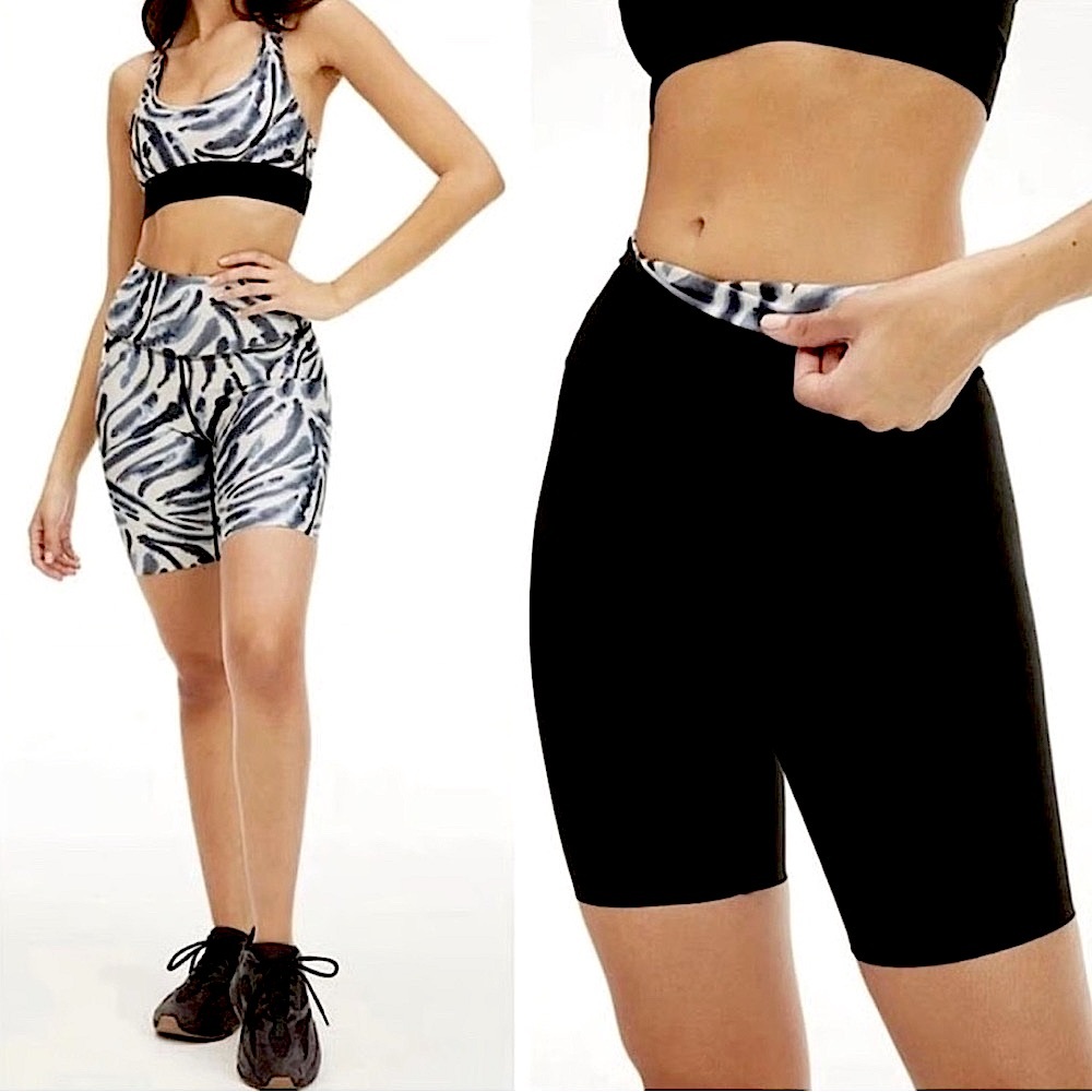 NWT GOOD AMERICAN Reversible Core Power Bike Shorts Size Large White Gray Blk